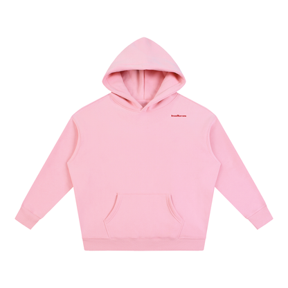 Oversize fleeced hoodie in light pink, front with hood and kangaroo pocket