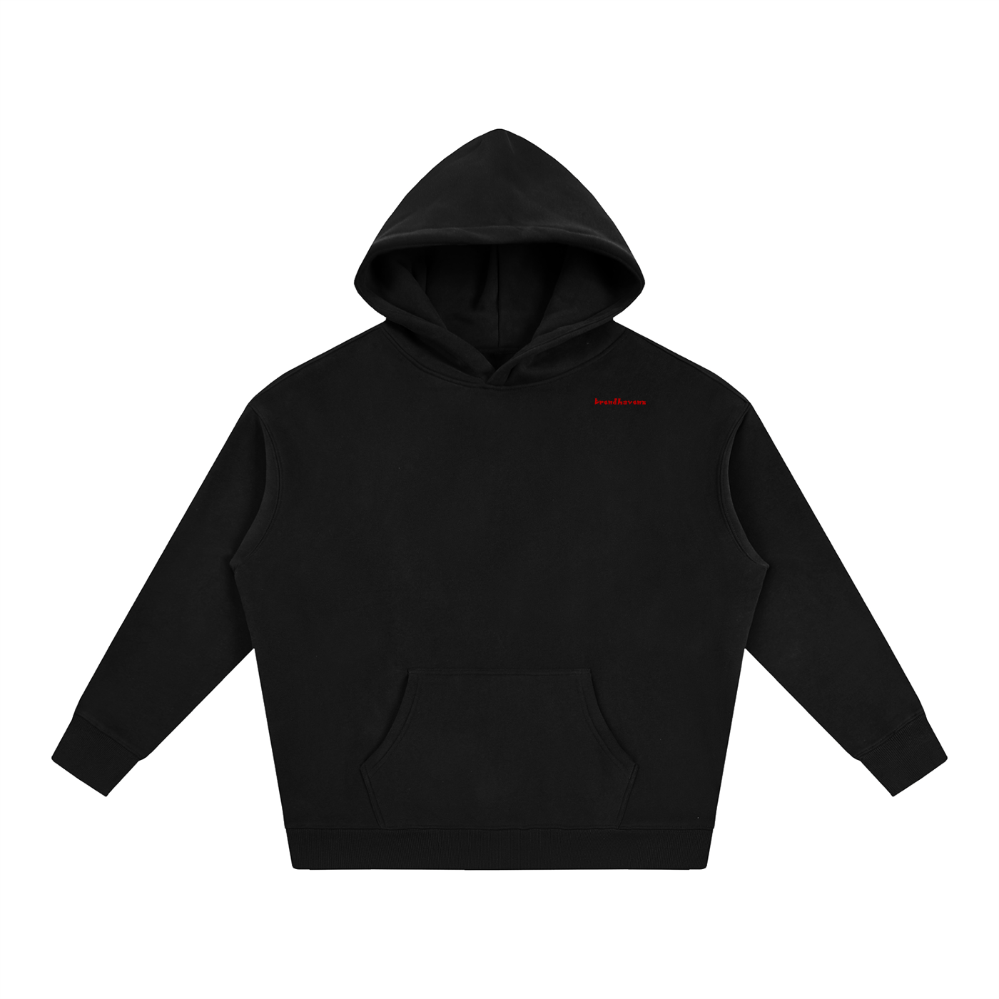 Oversized fleece hoodie, black, front hood with small chest logo and kangaroo pocket