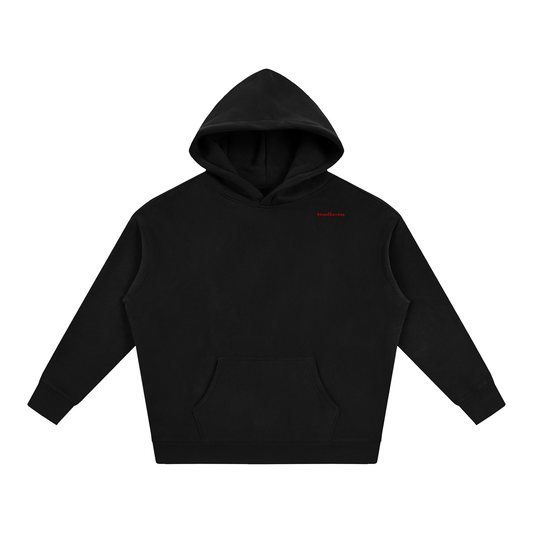 Oversized fleece hoodie, black, front hood with small chest logo and kangaroo pocket