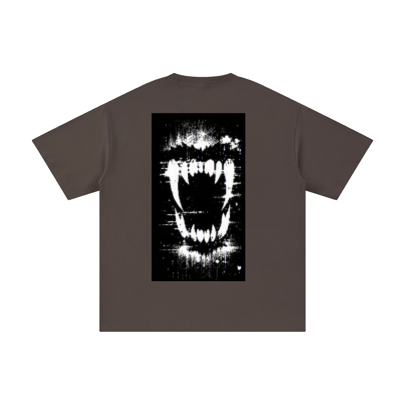 Dark brown crewneck pure cotton T-shirt with black front graphic print