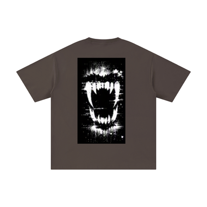 Dark brown crewneck pure cotton T-shirt with black front graphic print