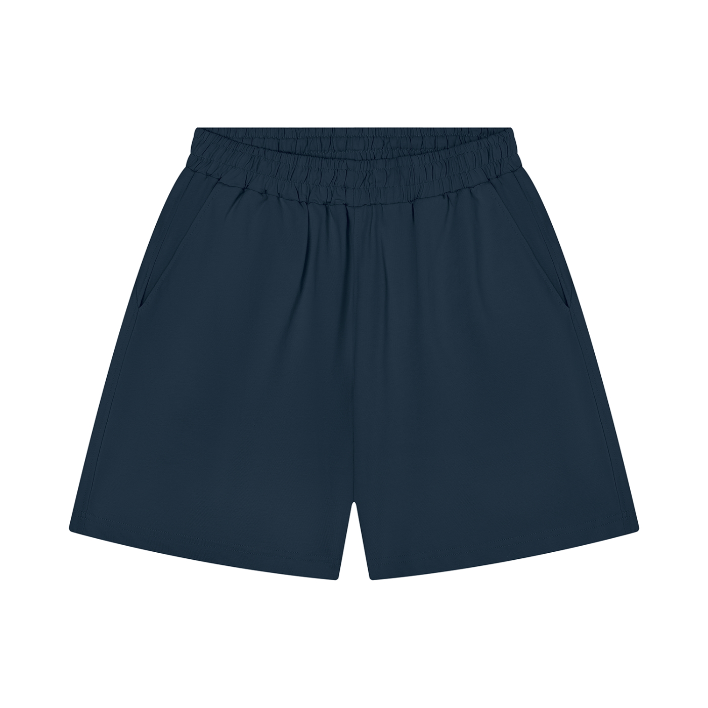 Unisex cotton shorts, regular fit, elastic waist, navy blue color.
