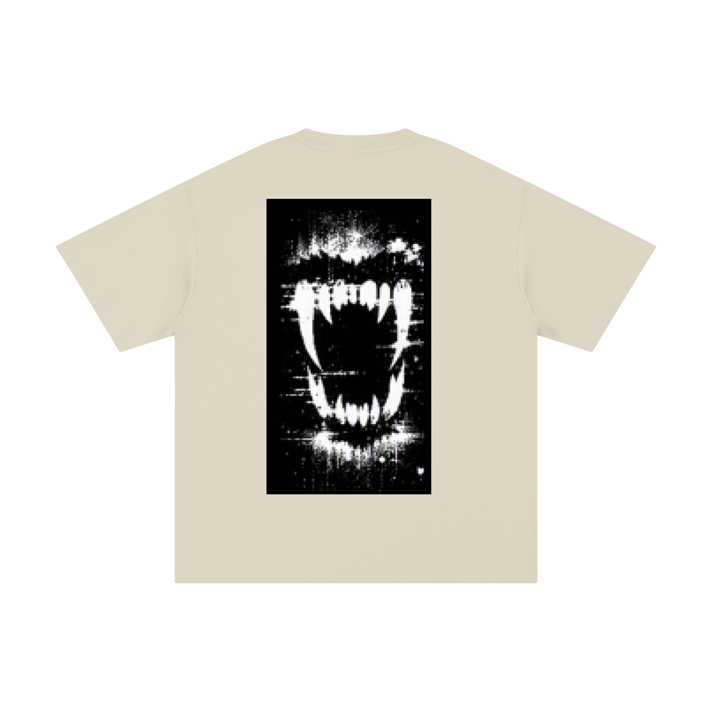 Cream crewneck pure cotton T-shirt with black front graphic print