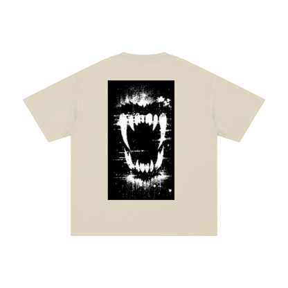 Cream crewneck pure cotton T-shirt with black front graphic print