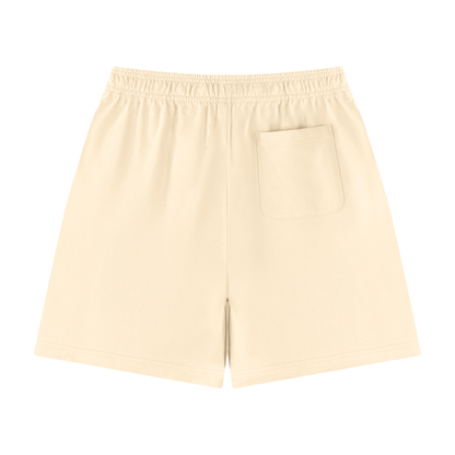 Unisex cotton drawstring shorts in apricot, front pocket, relaxed fit