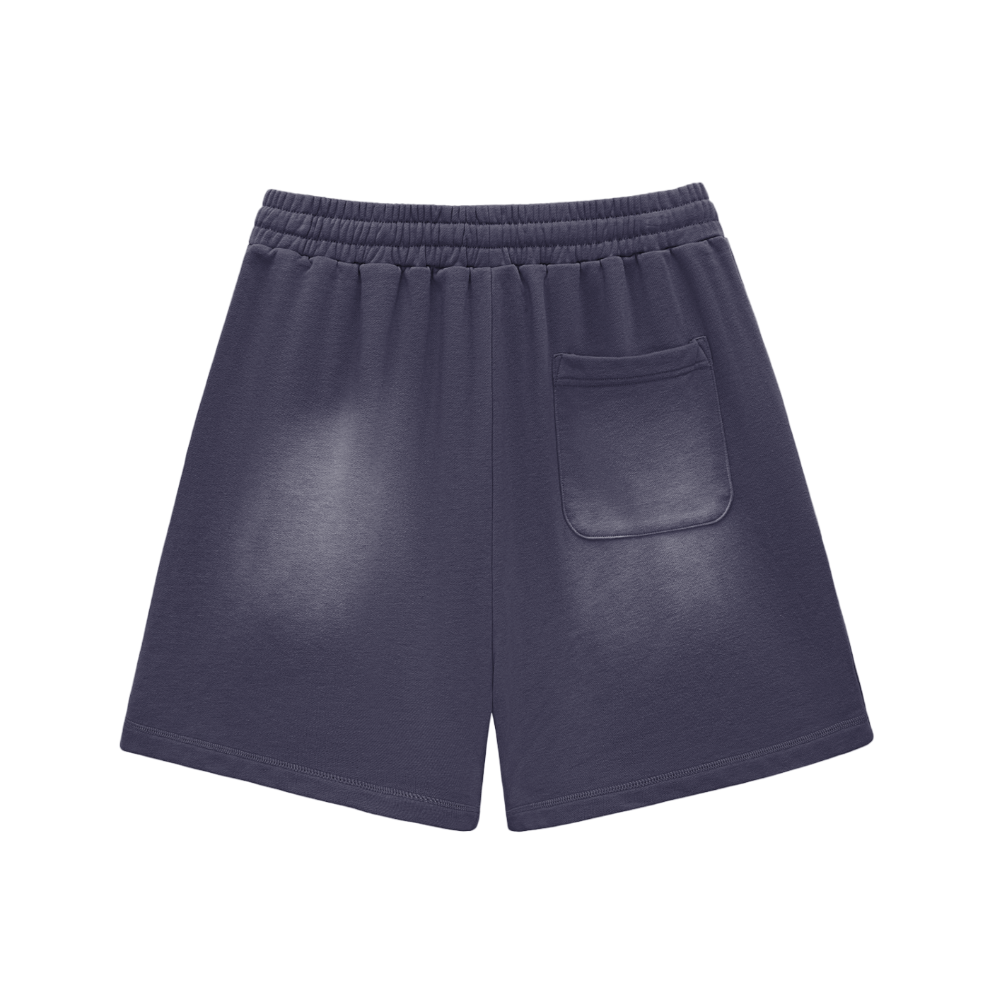 Navy blue cotton shorts with elastic waistband, drawstring, side pocket detail