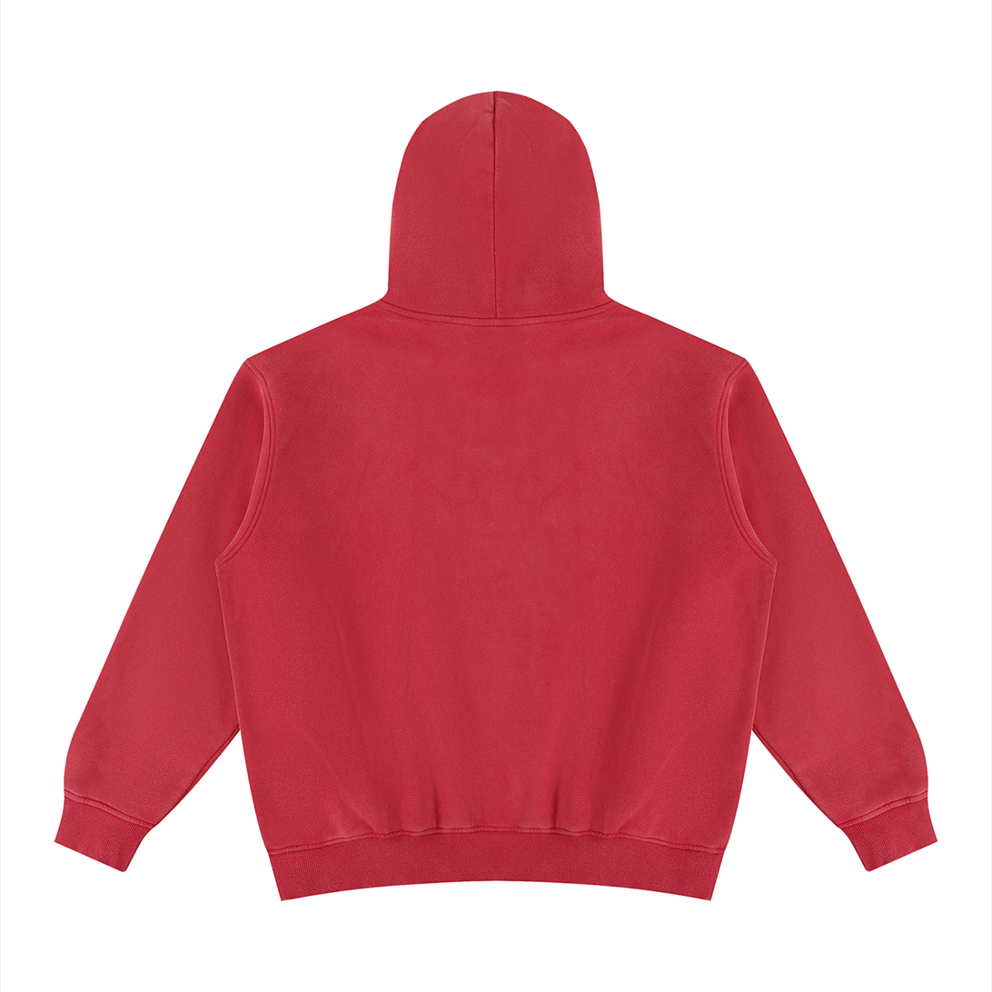 Unisex vintage-wash fleece pullover hoodie, red, back view