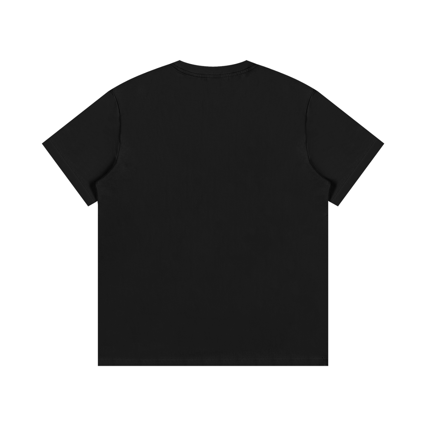 Unisex black cotton T-shirt with crew neck and short sleeves, back view