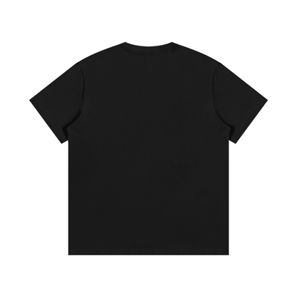 Black cotton essential T-shirt with crew neck, back view