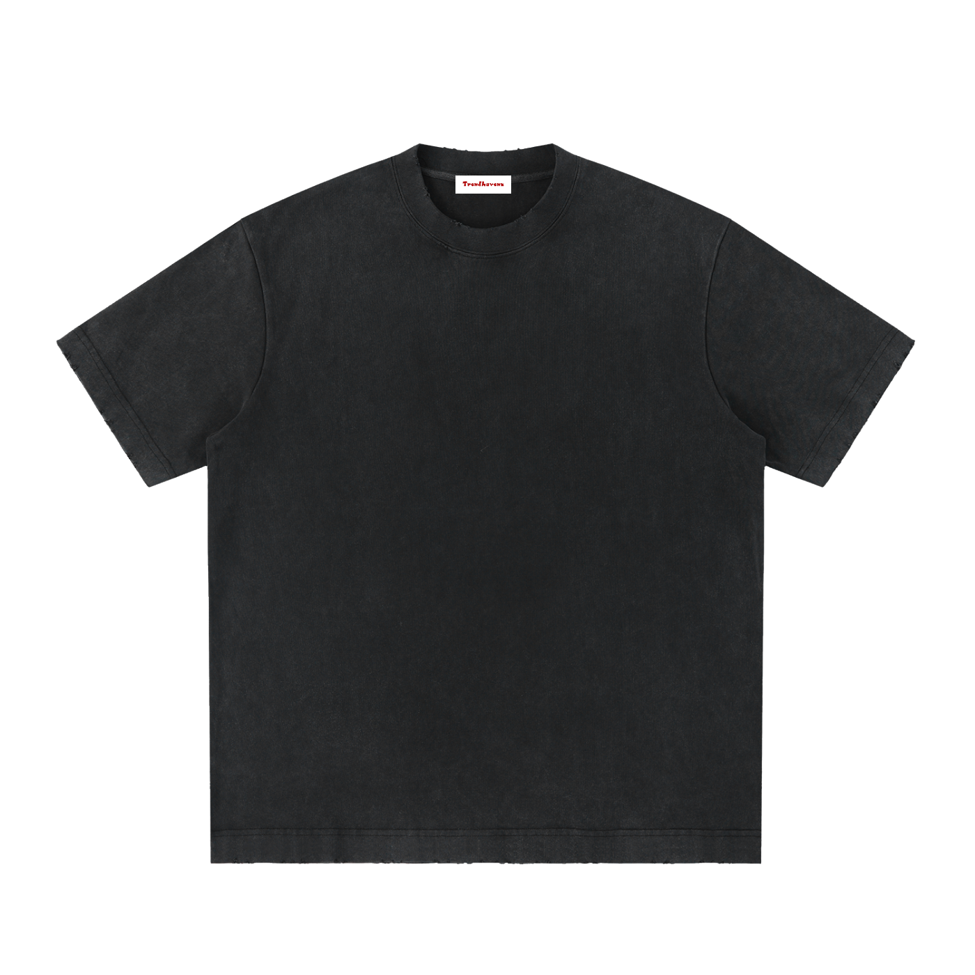 Washed frayed black t-shirt, crew neck, short sleeves