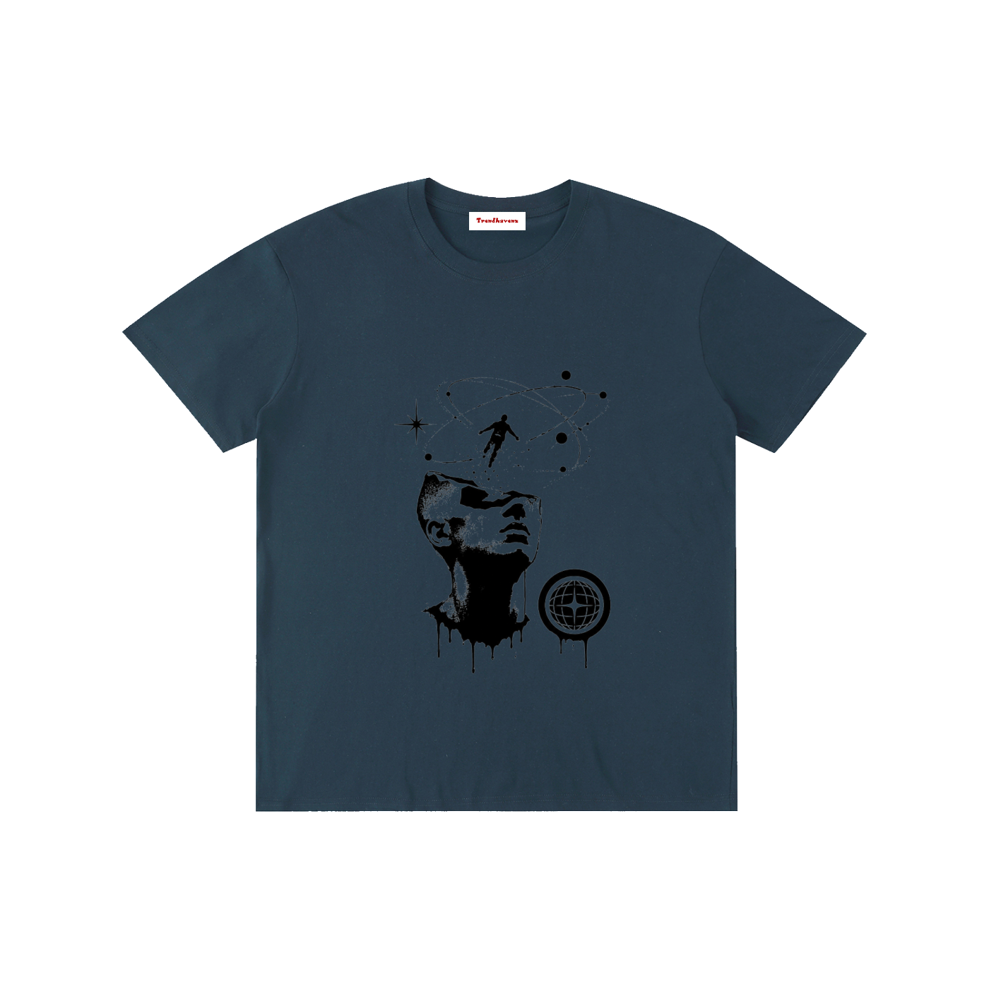 Unisex cotton T-shirt, teal blue, front face and dreamcatcher graphic