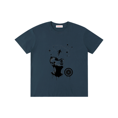 Unisex cotton T-shirt, teal blue, front face and dreamcatcher graphic