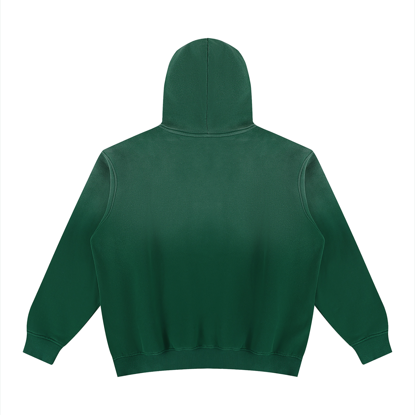 Unisex vintage-wash fleece pullover hoodie, dark green, back view