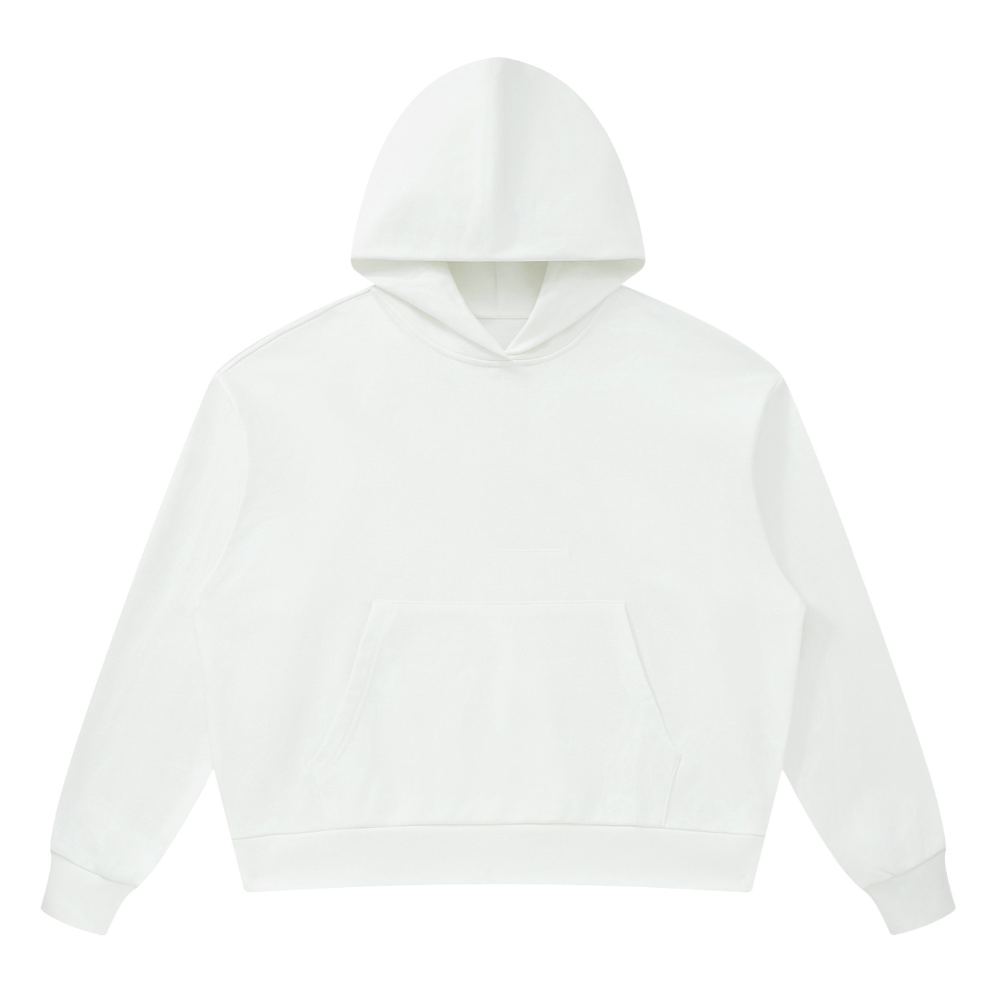 White oversized pullover hoodie with hood and front pouch pocket