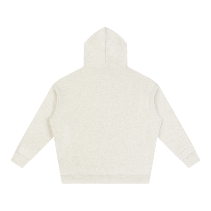 Cream oversize fleece hoodie, back view with hood and long sleeves.