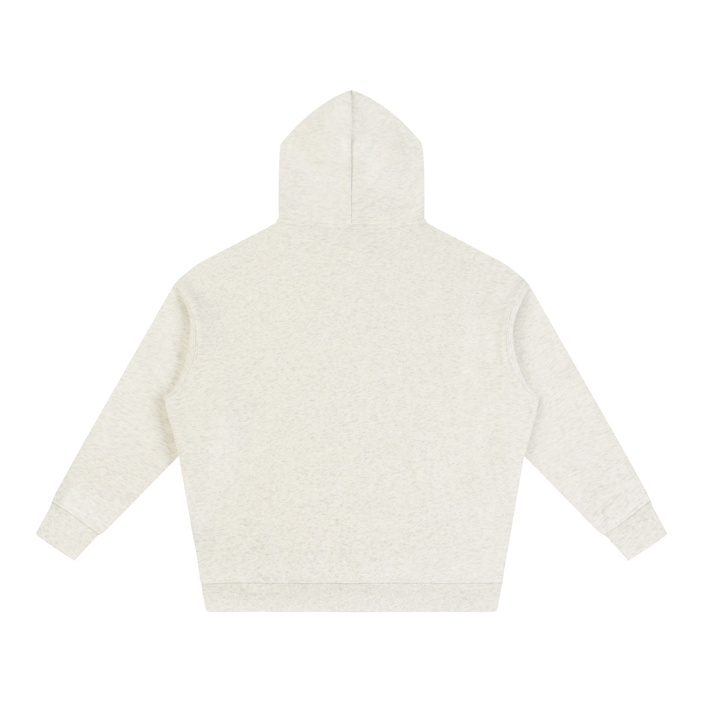Oversize light beige fleece pullover hoodie, back view with hood and long sleeves