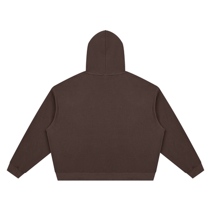 Unisex boxy pullover hoodie, textured brown with hood and back plain design