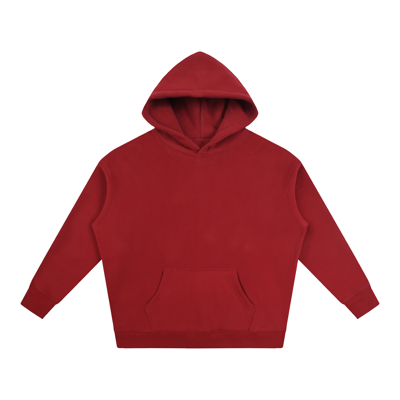 Oversize pullover hoodie in red, fleece-lined with front kangaroo pocket
