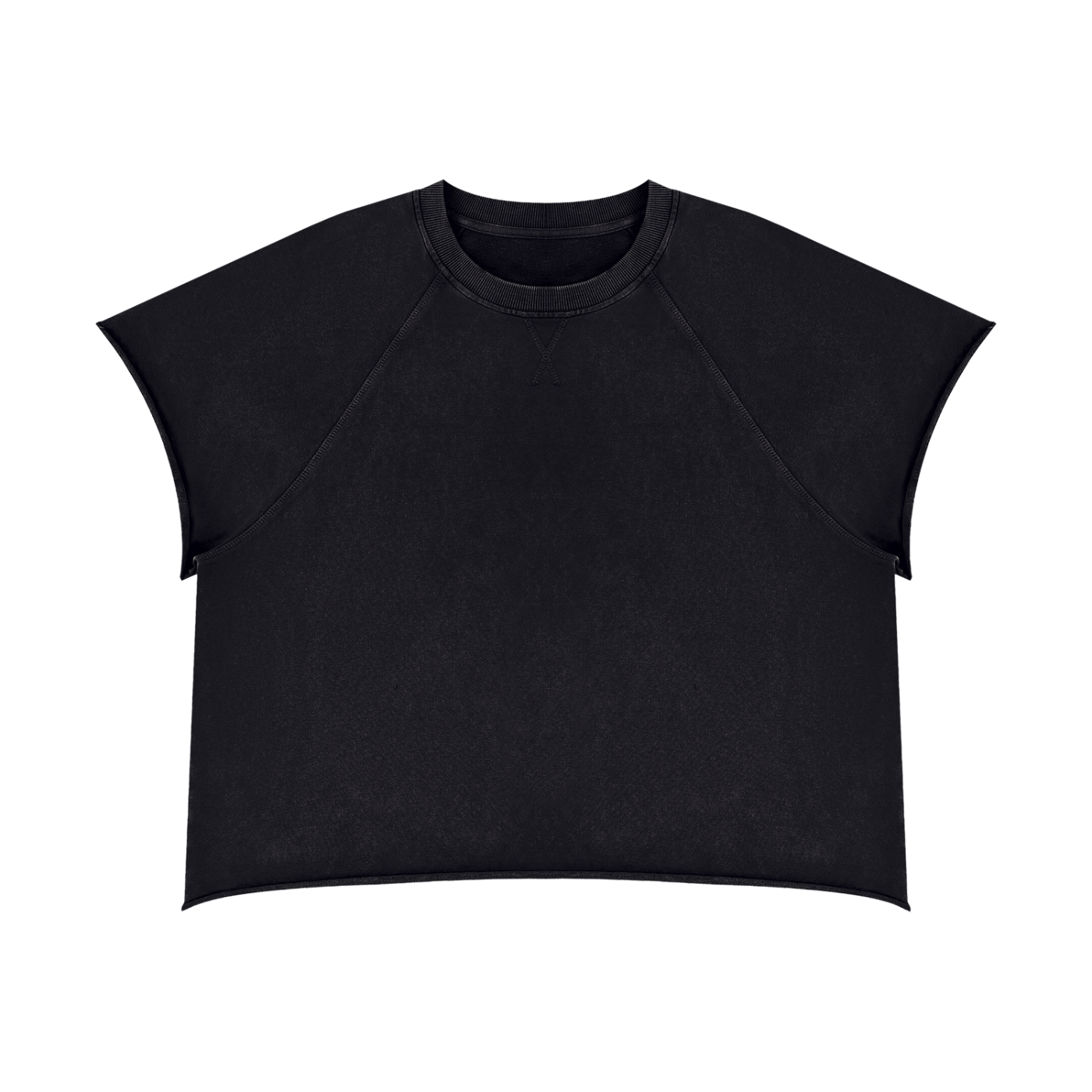 Black boxy T-shirt with raglan sleeves, crew neck, vintage wash finish