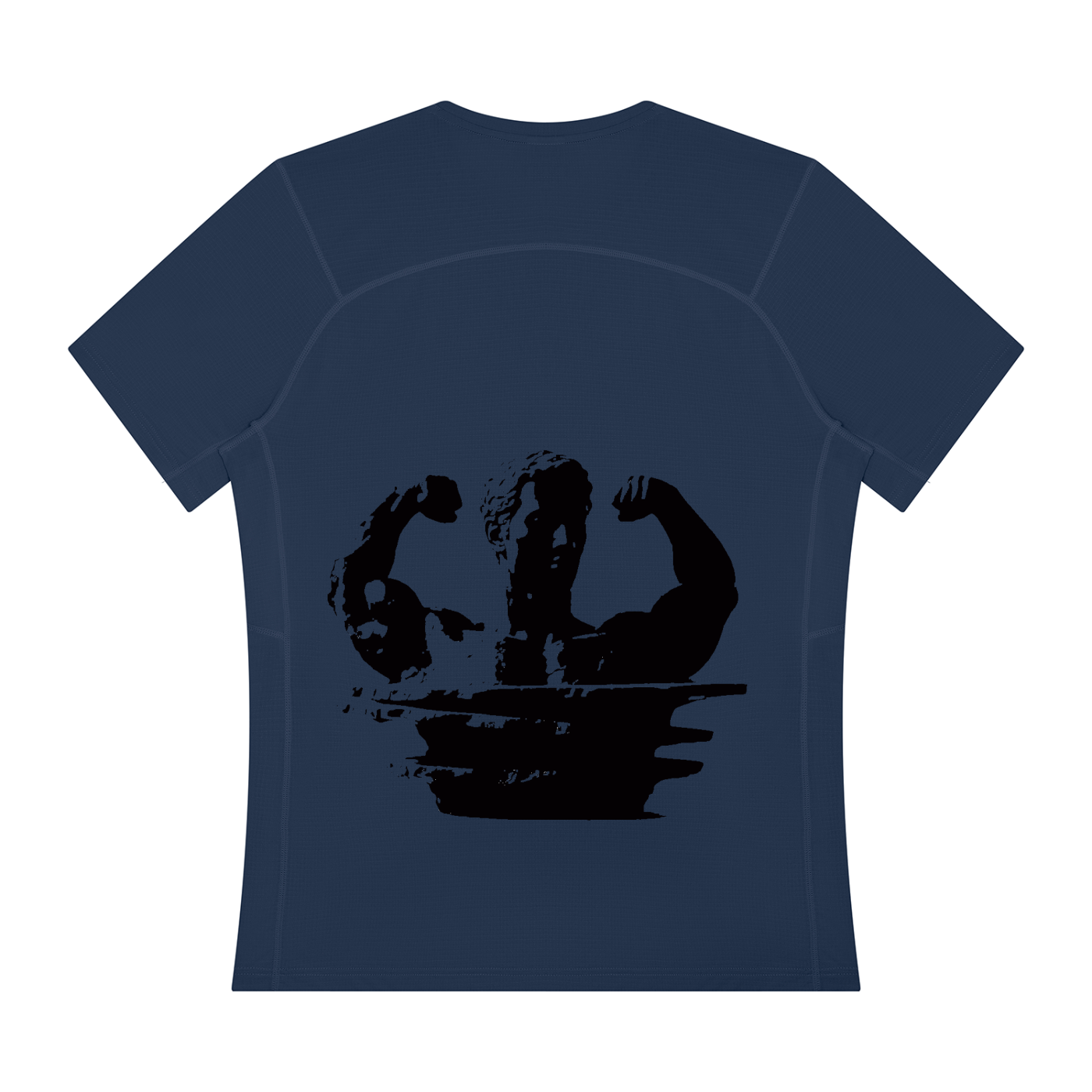 Men's performance t-shirt, navy blue with large black chest graphic