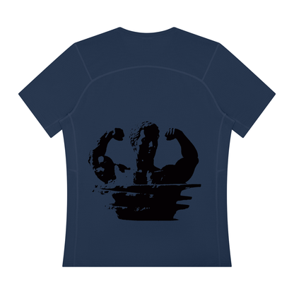 Men's performance t-shirt, navy blue with large black chest graphic