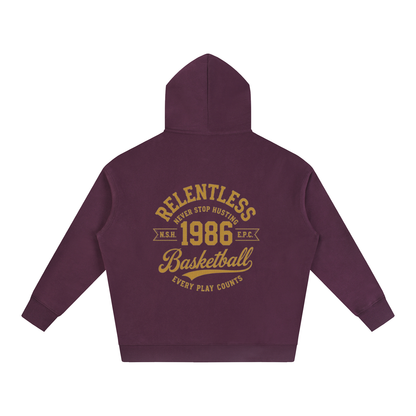 Oversize fleeced hoodie in plum purple, back with basketball graphic