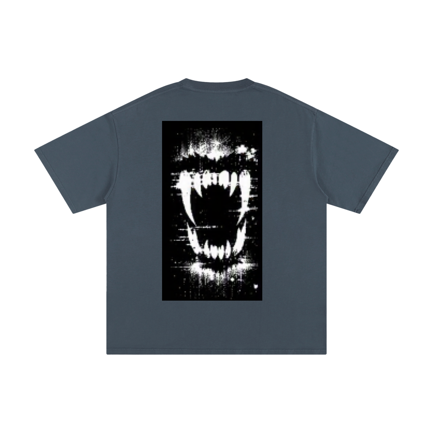 FERAL pure cotton T-shirt, dark blue-gray with black-and-white graphic print