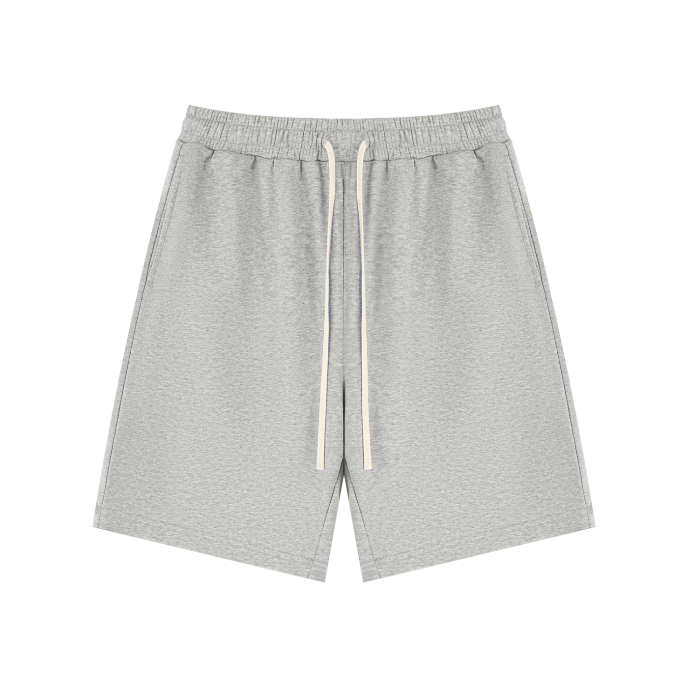 Flower gray unisex drawstring shorts with elastic waist and white drawcords