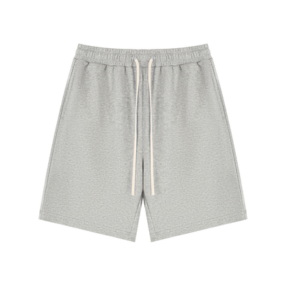 Flower gray unisex drawstring shorts with elastic waist and white drawcords