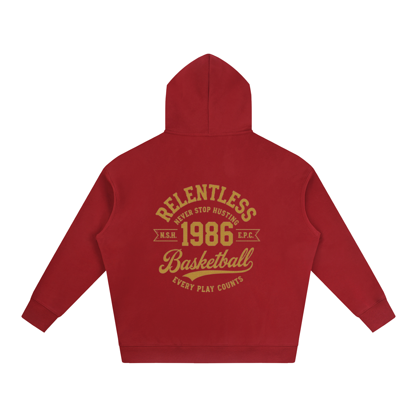 Oversize fleeced hoodie in red, back with basketball graphic
