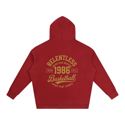 Oversize fleeced hoodie in red, back with basketball graphic