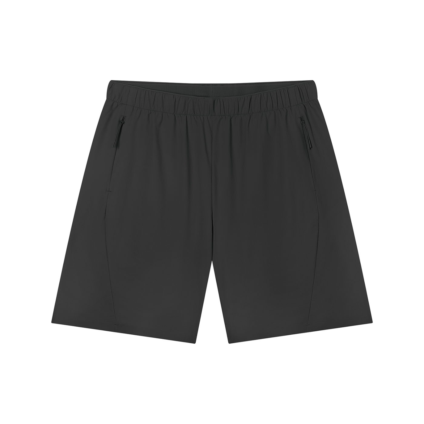Men's black drawstring basketball shorts, elastic waistband, side tie tabs