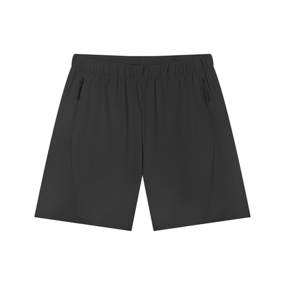 Men's black drawstring basketball shorts, elastic waistband, side tie tabs