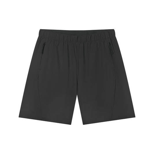 Men's black drawstring basketball shorts, elastic waistband, side tie tabs