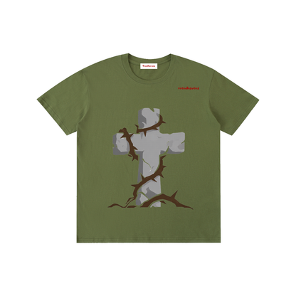Unisex pure cotton T-shirt, army green with gray Jesus graphic
