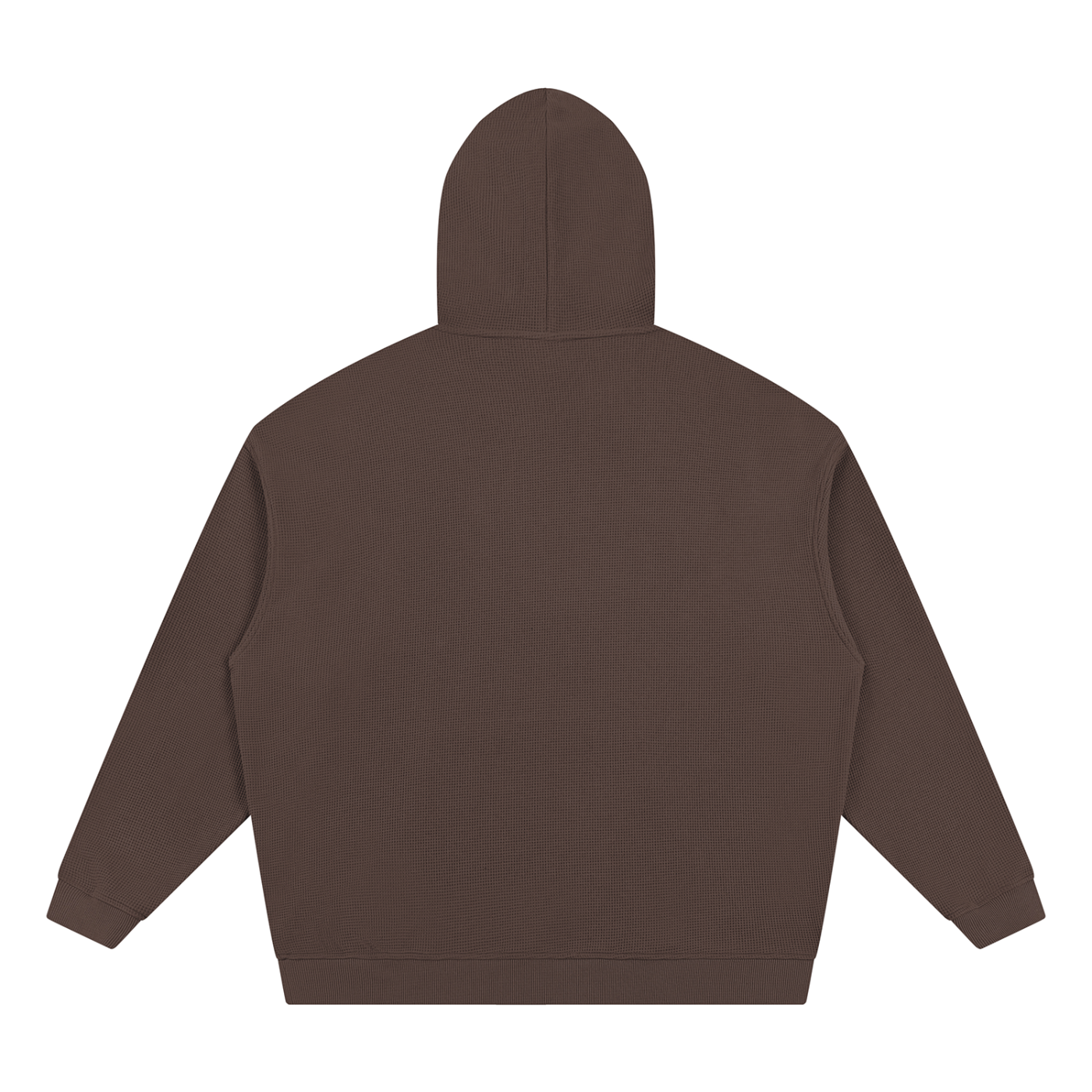 Dark brown unisex hoodie back view, pullover hood and long sleeves