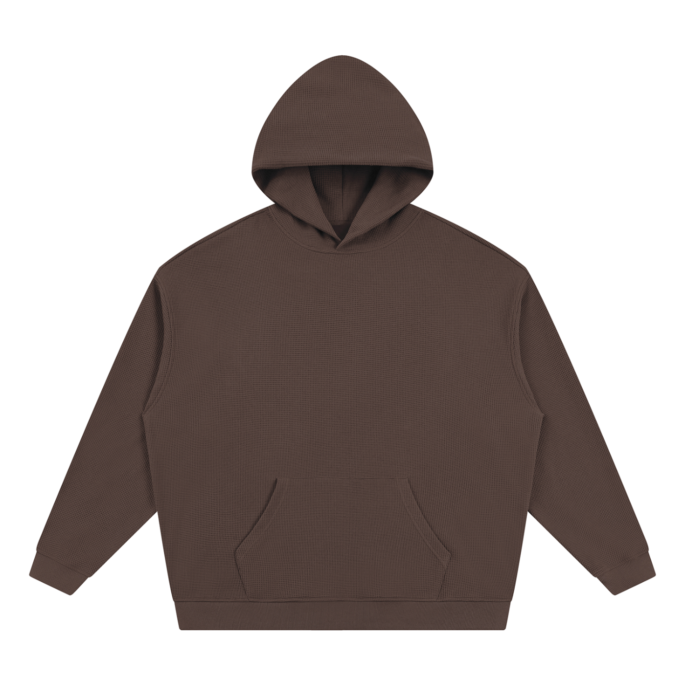 Unisex pullover hoodie, dark brown front with hood and kangaroo pocket