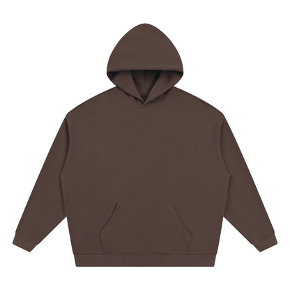 Unisex pullover hoodie, dark brown front with hood and kangaroo pocket