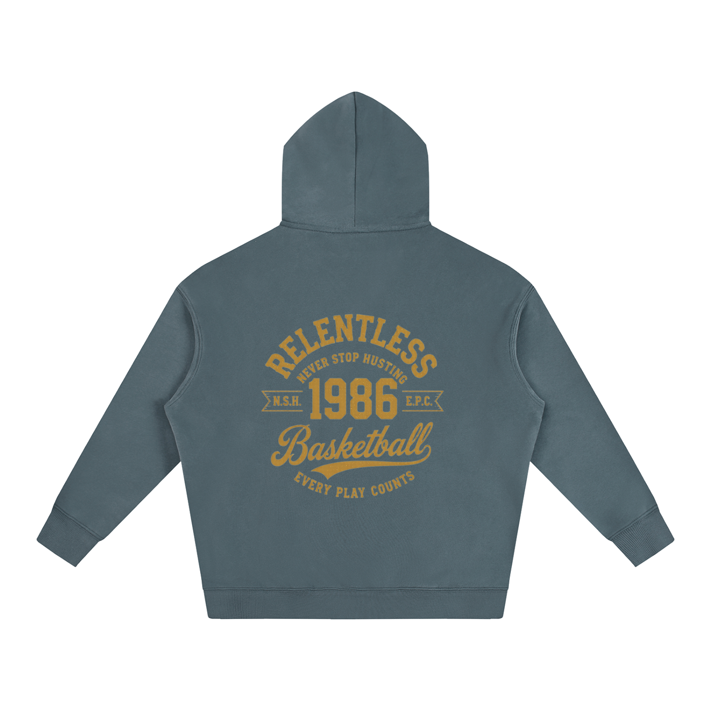 Oversize fleeced hoodie in teal with back basketball graphic and hood.