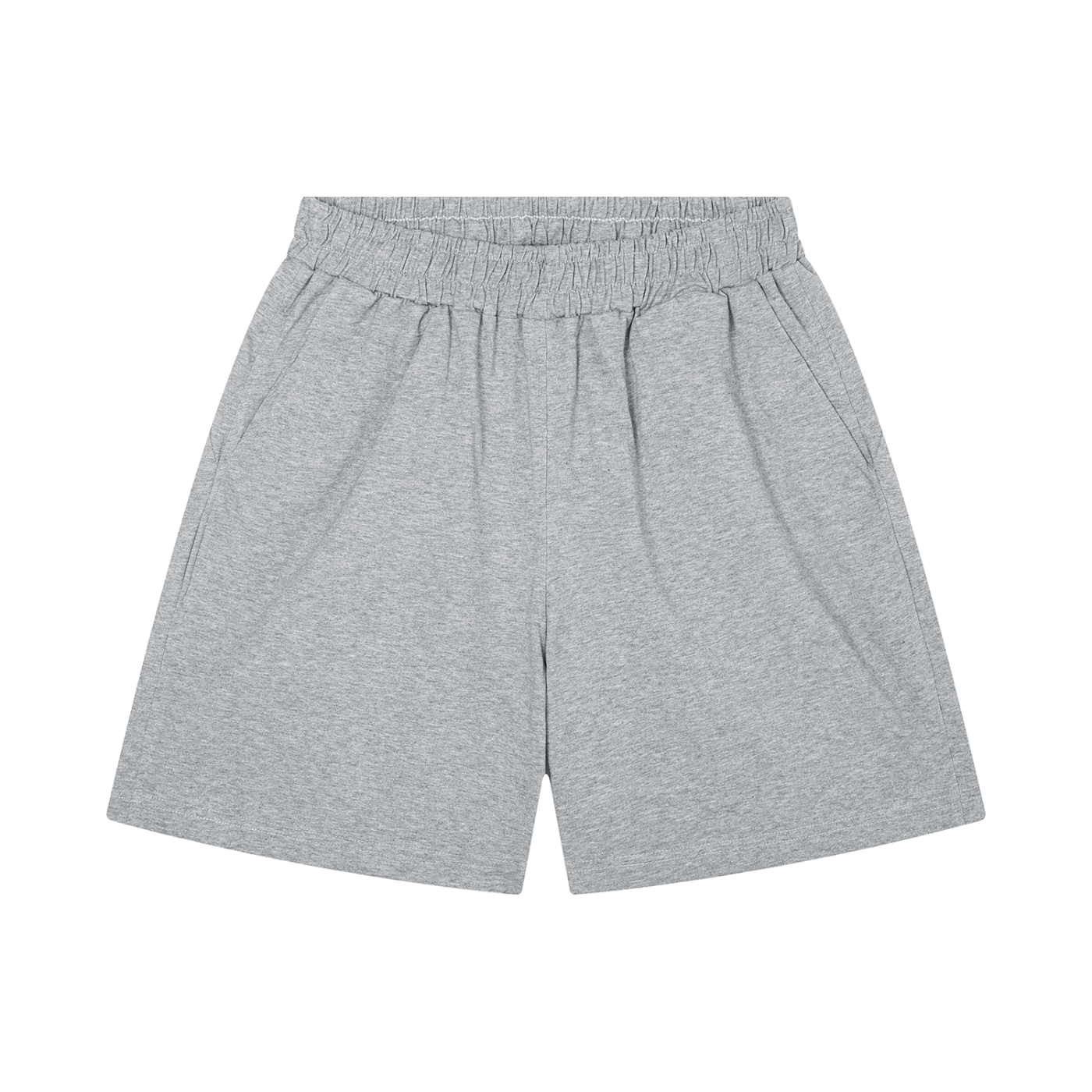 Heather gray unisex regular-fit shorts with elastic waistband and straight hem