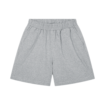 Heather gray unisex regular-fit shorts with elastic waistband and straight hem