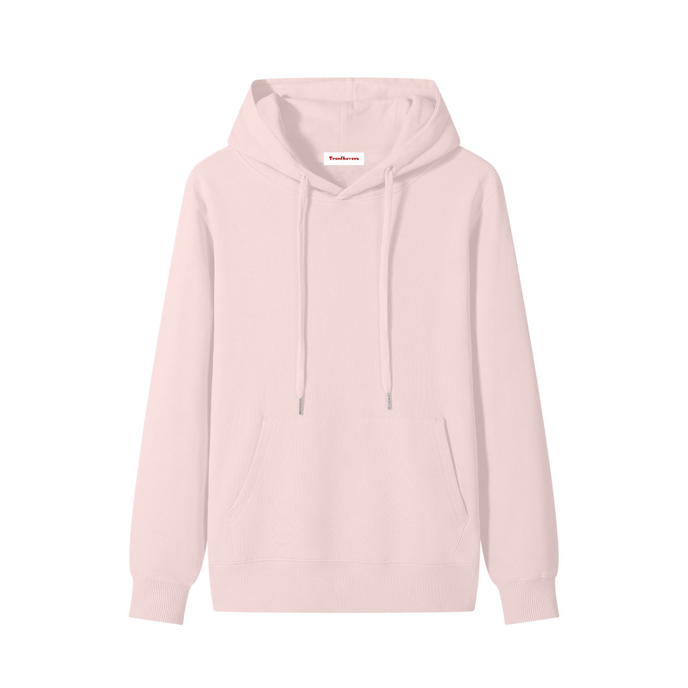 Cotton pullover hoodie, light pink with adjustable drawstring hood and kangaroo pocket