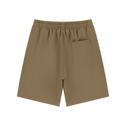 Coffee unisex drawstring shorts, back view with side pocket