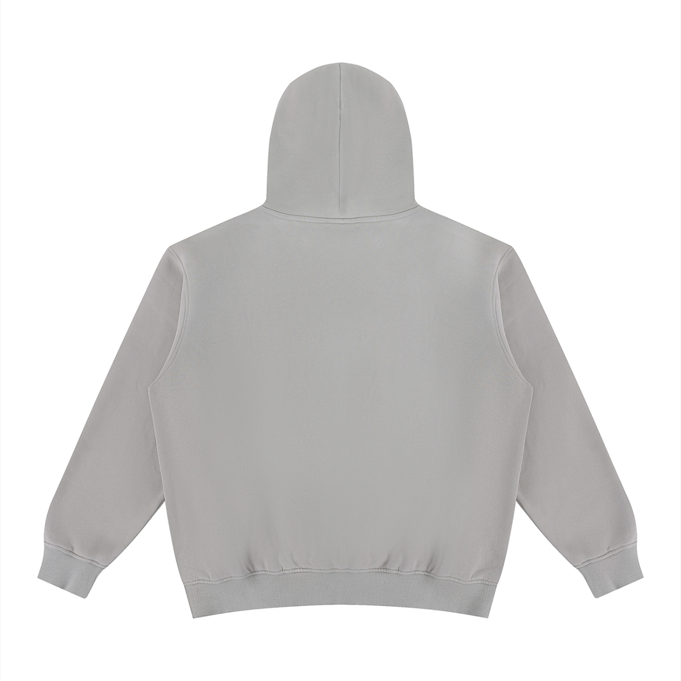 Unisex vintage wash fleece hoodie, light gray, back view with hood and no visible print