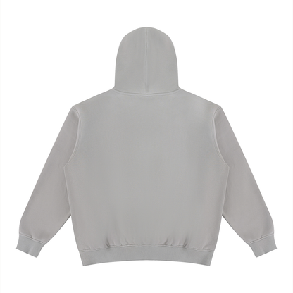 Unisex vintage wash fleece hoodie, light gray, back view with hood and no visible print