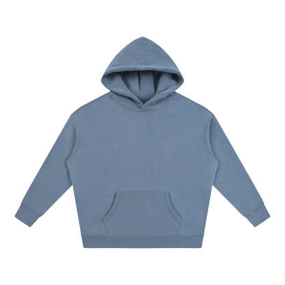 Oversize fleece hoodie, dusty blue pullover with hood and front pouch pocket