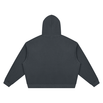Unisex boxy pullover hoodie, textured dark gray with hood and back plain design