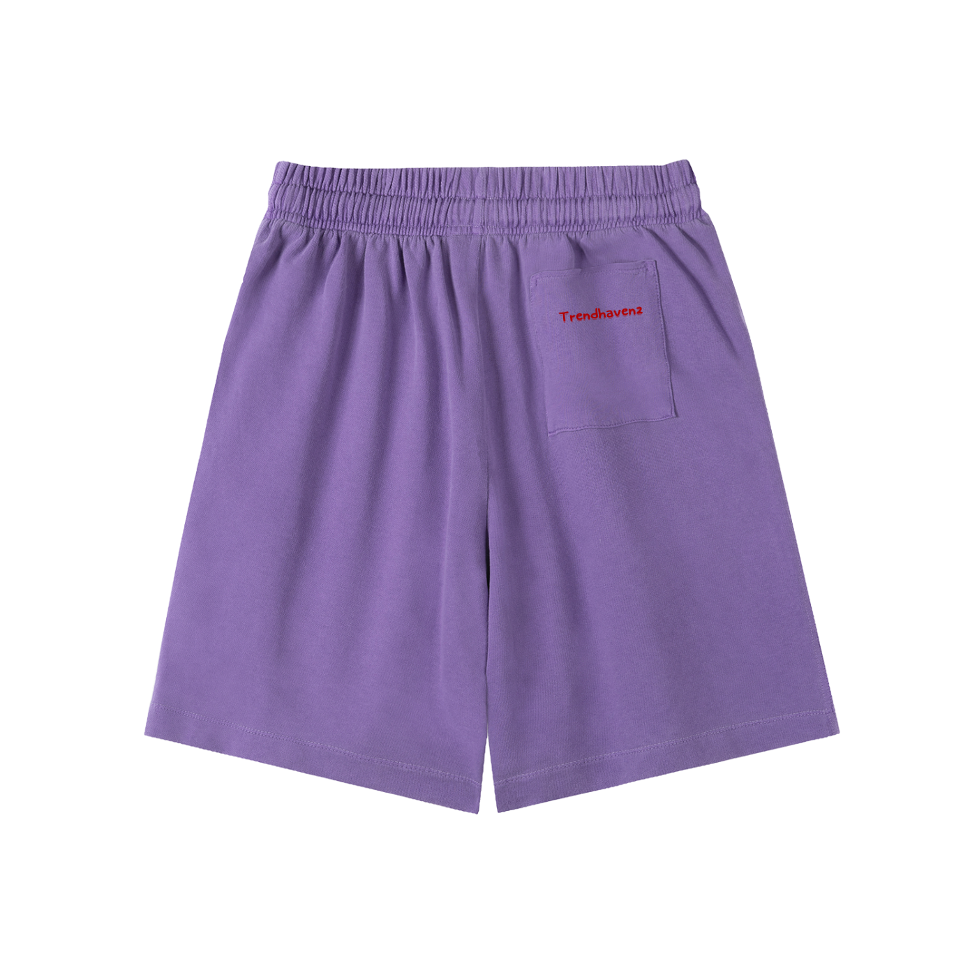 Cotton vintage-wash shorts in purple, elastic waist and drawstring, front side pocket