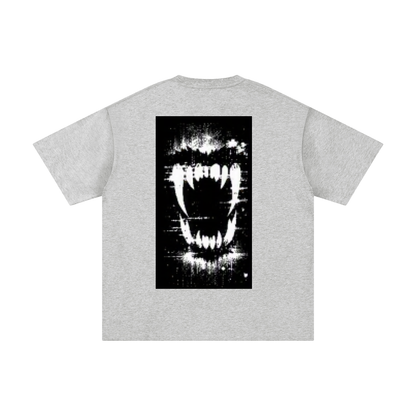 Light gray crewneck pure cotton T-shirt with black front graphic print