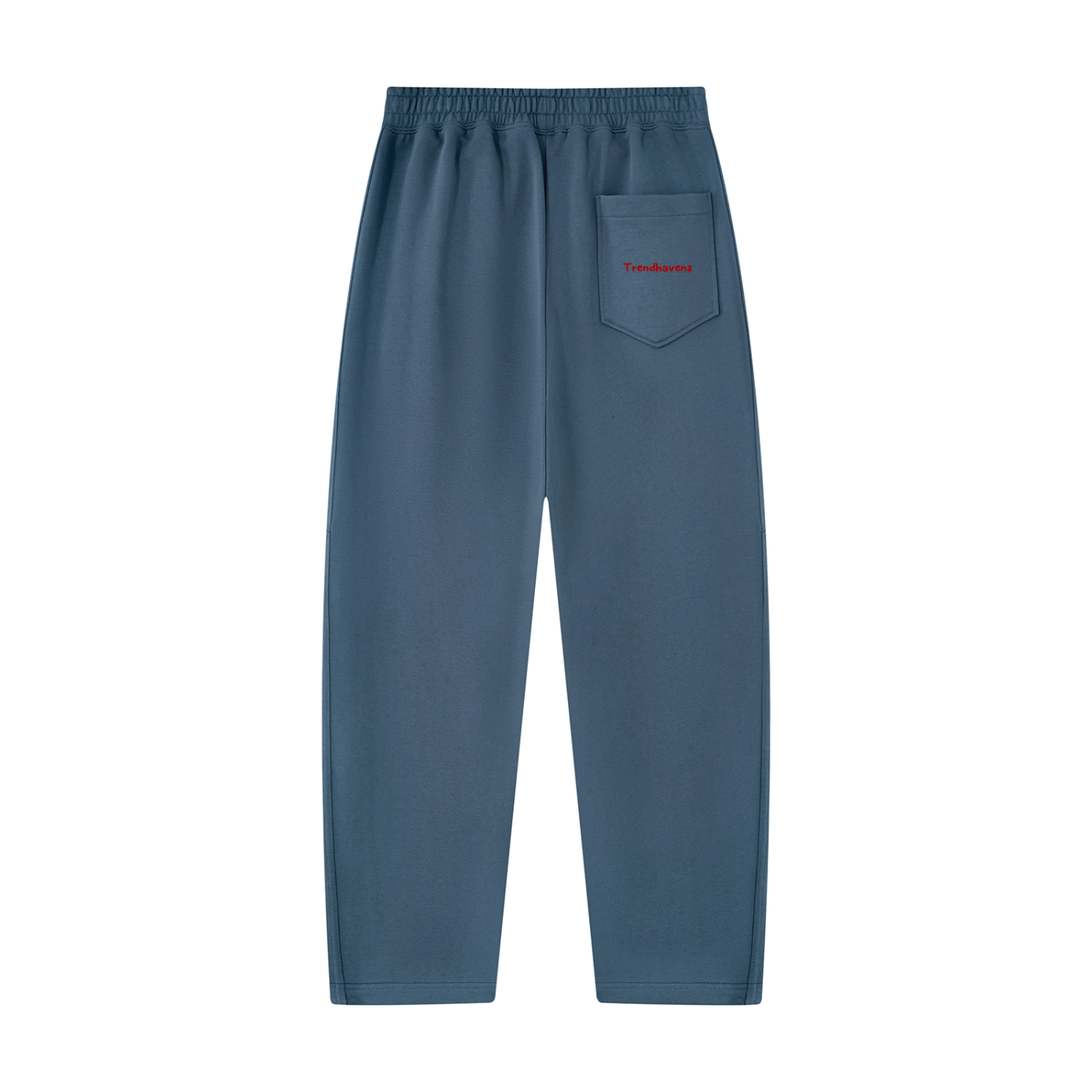 Haze blue unisex tapered straight hem sweatpants, elastic waist, small logo label on front pocket